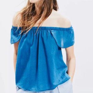 Madewell Indigo Cotton Off-the-Shoulder Top Blue Chambray XS